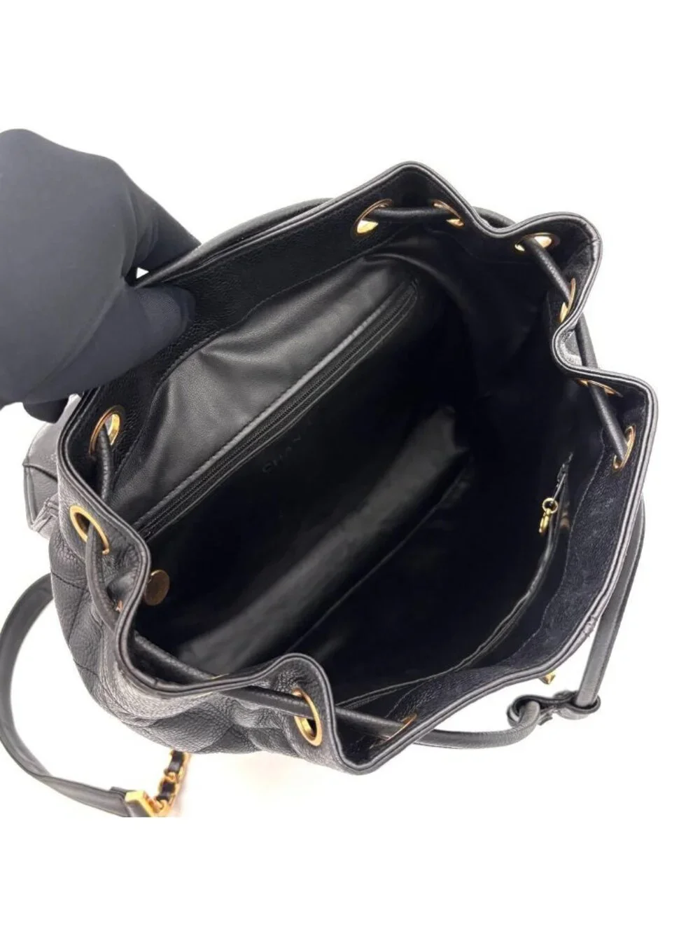 Chanel Quilted Caviar Leather Chain Backpack Black